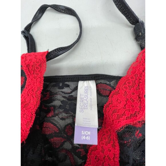 Secret Treasures Lingerie Red Black Lace Chemise Nightgown nylon small READ - Picture 5 of 8